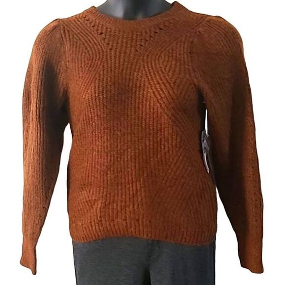 NWOT Worthington Women’s Brown Crew Neck Long Sleeve Knit Pullover Sweater Small - Picture 2 of 6